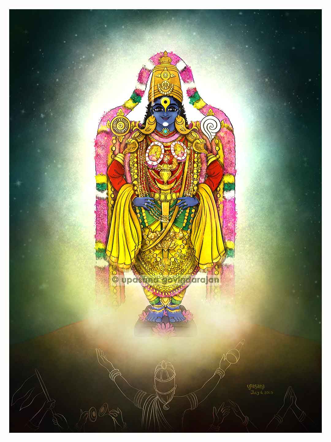 Hindu art print for spiritual home decor, of Tirumala Venkateshwara Swamy and Pandharpur Vitthala, inspired by Sri Annamcharya's composition Vasudha Chooda